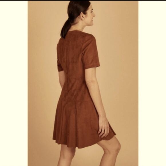 Bagatelle Brown Faux Suede Mini Dress Short Sleeve Crew Neck Fall Chic Casual S - Picture 9 of 12